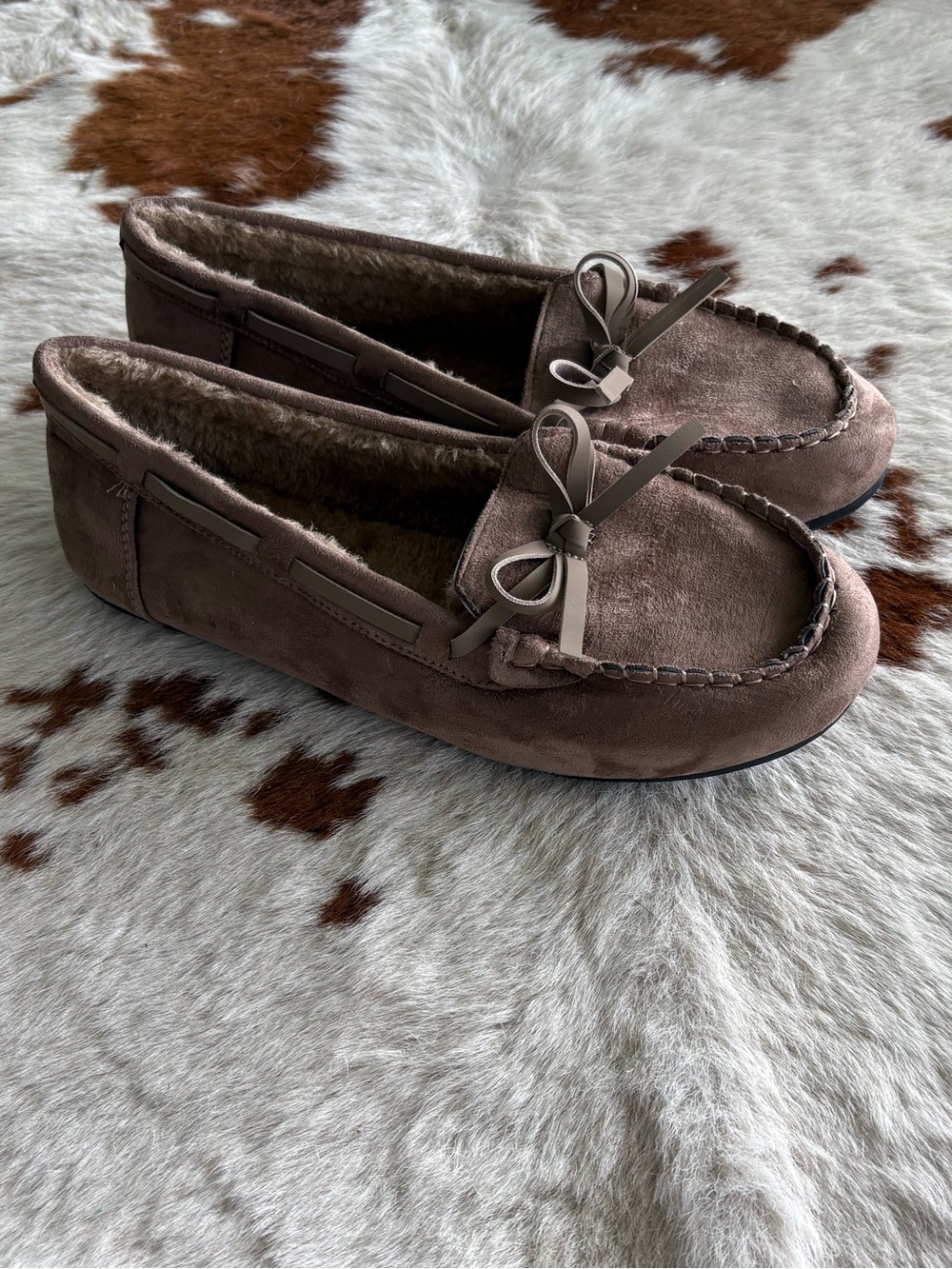 Women's Brown Faux Suede Moccasin Slipper with Bow